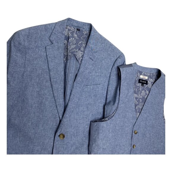 JOS A BANK LINEN Slim Blue 3 Piece Business Casual Blazer Vest Pants Suit 38R - Picture 6 of 11